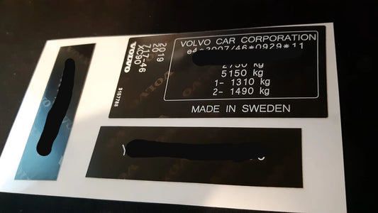 Autocollants et plaques VIN Volvo SASIS UK