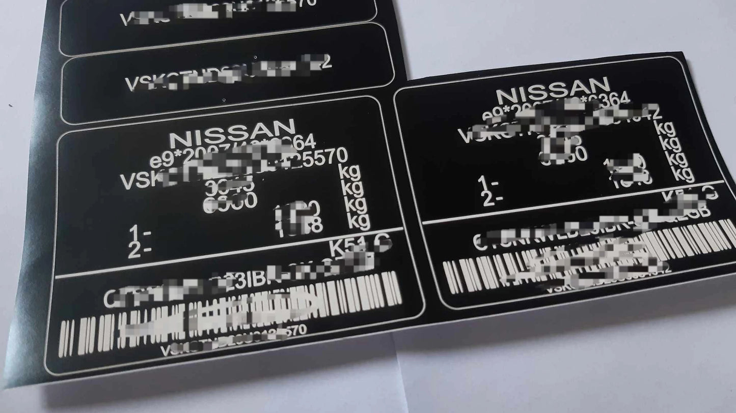 Nissan VIN stickers decals & Plates SASIS UK