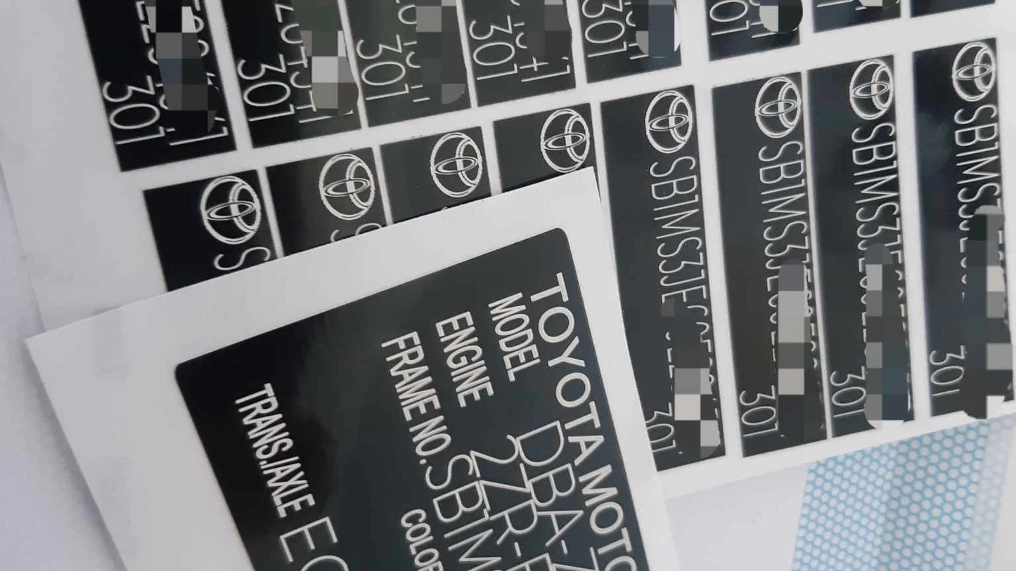 Toyota Replacement VIN stickers decals & Plates SASIS UK